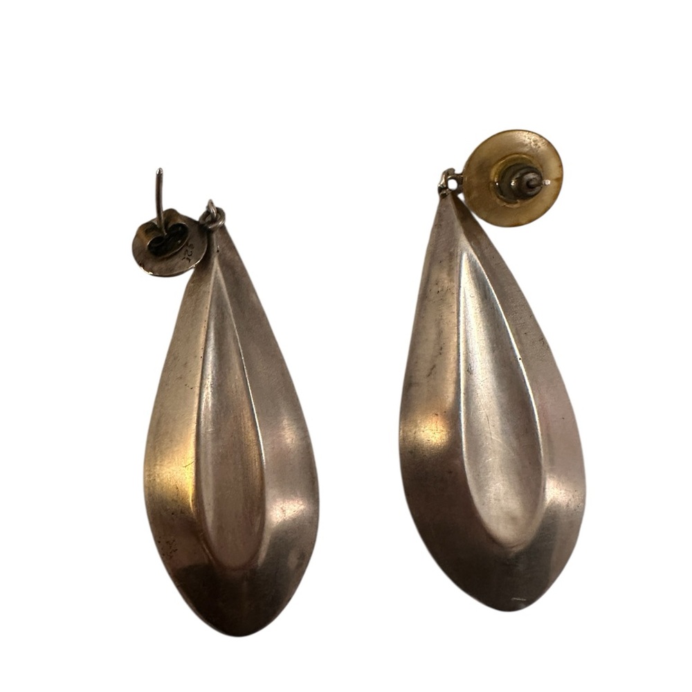 Vintage Modernist Sterling Silver Teardrop Statement Earrings 2 inch long